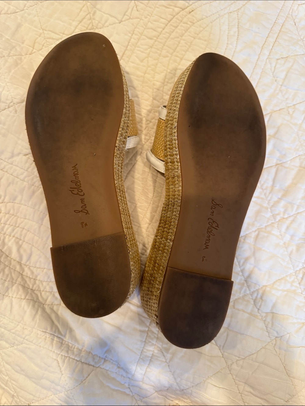 Sam Edelman Natural Raffia Slide Mules with White Trim - Picture 5 of 9